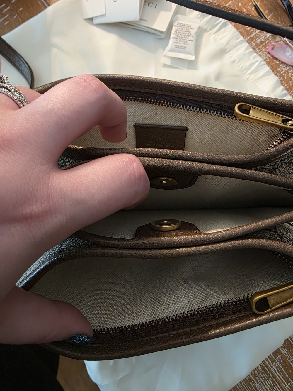 Gucci Ophidia Triple Flat Crossbody Bag GG Coated Canvas Mini - Picture 2 of 4